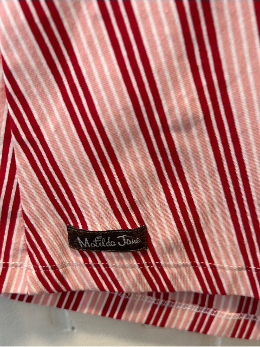 Matilda Jane Red Pink White Striped Midi Dress Puff Sleeve Cottagecore Small - Picture 6 of 8